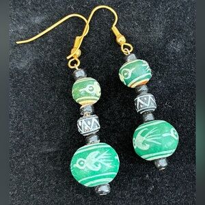 Peruvian Beaded Earrings with Hand Painted Birds